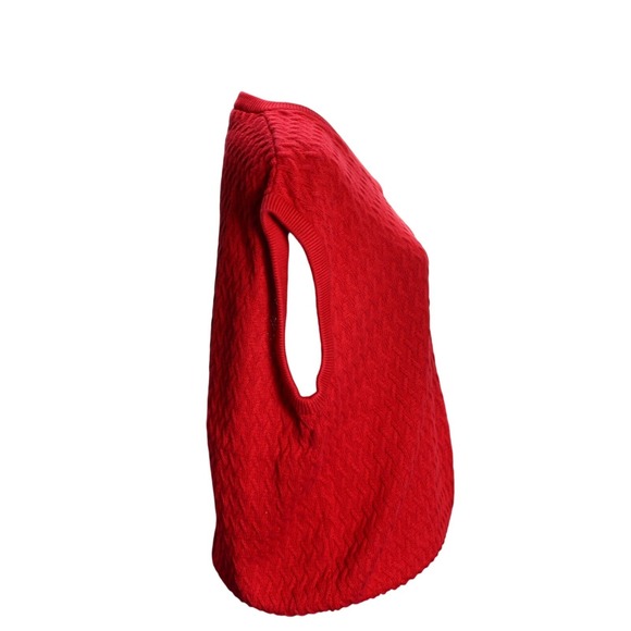 Vintage Red Knit Sweater Vest V Neck Textured Retro Classic Cotton Prep Heritage - Picture 2 of 6